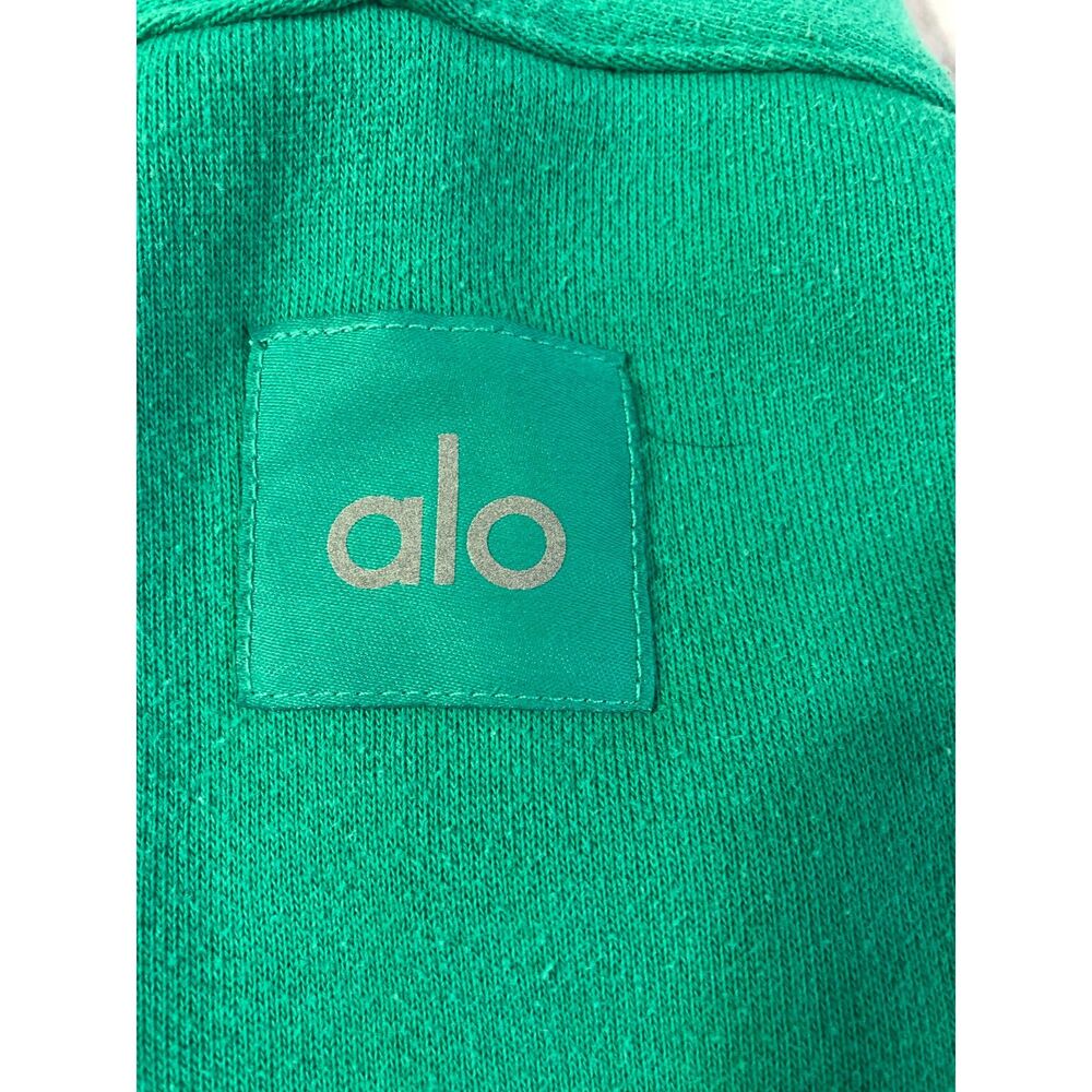 Alo Yoga Emerald Green Polo Henley Cropped Pullover Sweatshirt Luxury oversize M - Picture 3 of 11